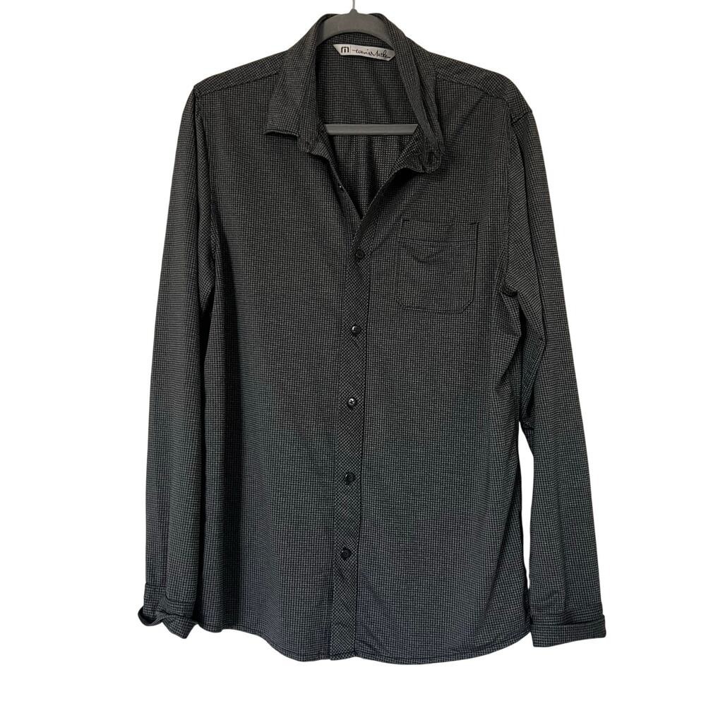 Travis Mathew Gray Check Collared Button Down Shirt Long Sleeve Polo